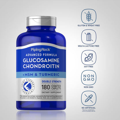 Piping Rock Glucosamine Chondroitin MSM Plus Turmeric – 180 Caplets | Double Strength