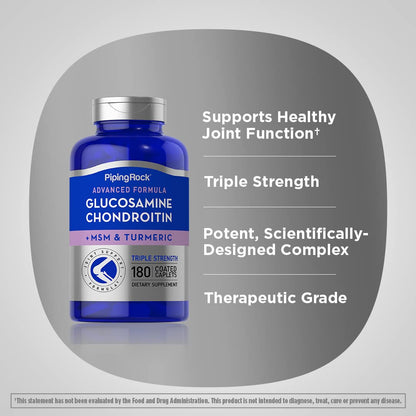 Piping Rock Glucosamine Chondroitin MSM Turmeric – 180 Caplets, Triple Strength (Pack of 2) | Non-GMO & Gluten Free