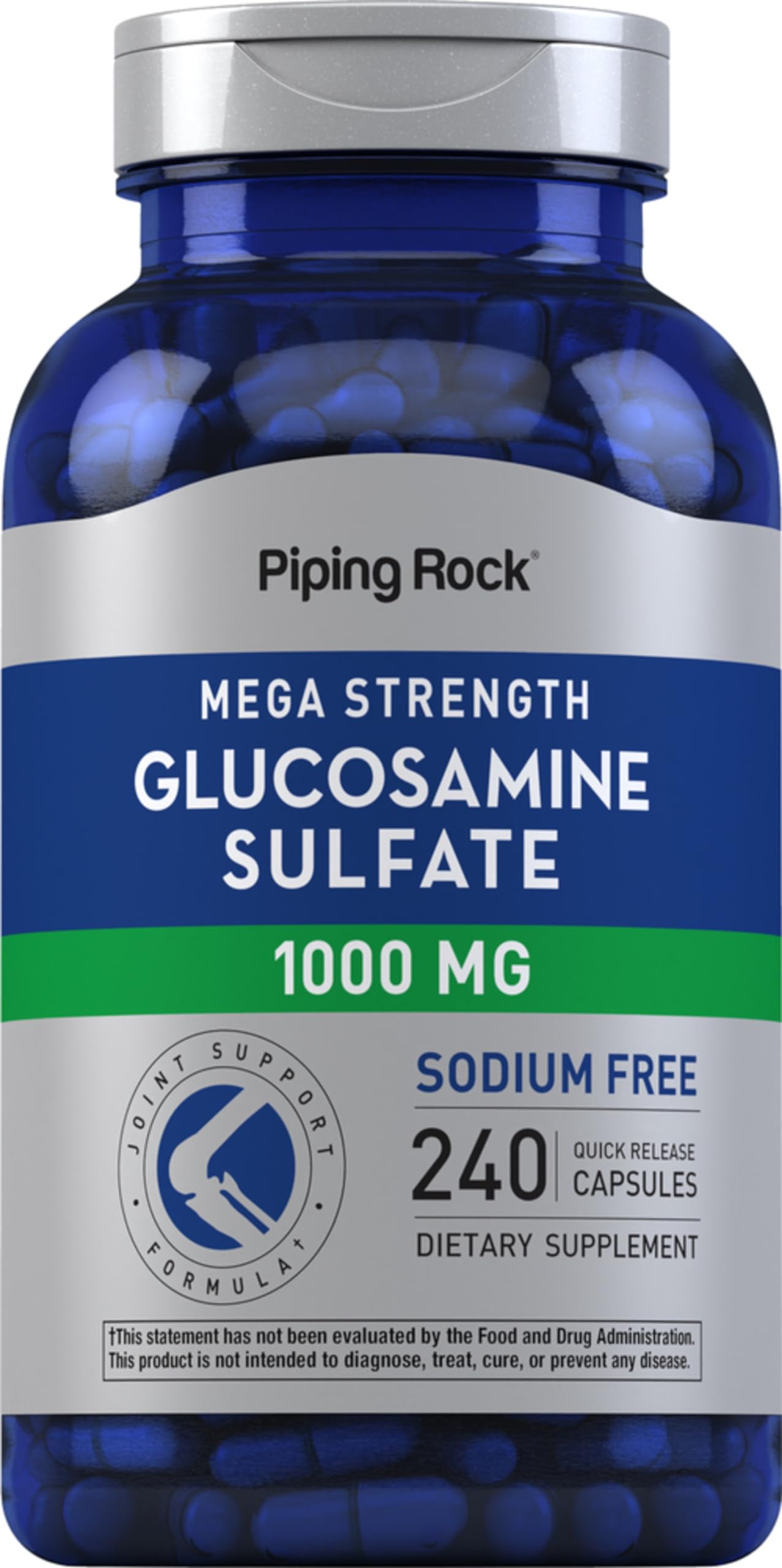 Piping Rock Glucosamine Sulfate 1000mg – 240 Capsules | Mega Strength Joint Support | Sodium Free, Non-GMO & Gluten Free