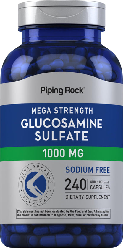 Piping Rock Glucosamine Sulfate 1000mg – 240 Capsules | Mega Strength Joint Support | Sodium Free, Non-GMO & Gluten Free