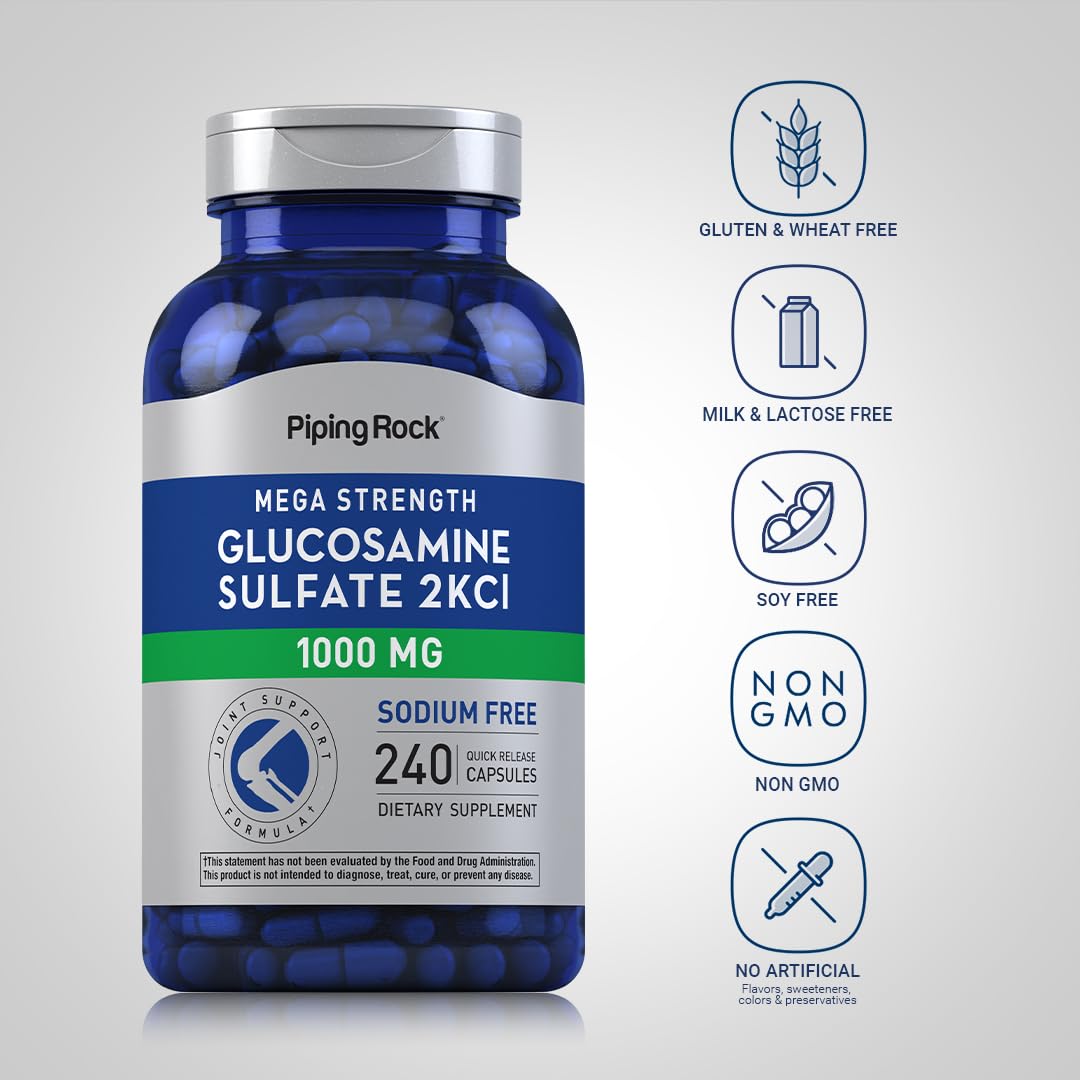 Piping Rock Glucosamine Sulfate 1000mg – 240 Capsules | Mega Strength Joint Support | Sodium Free, Non-GMO & Gluten Free