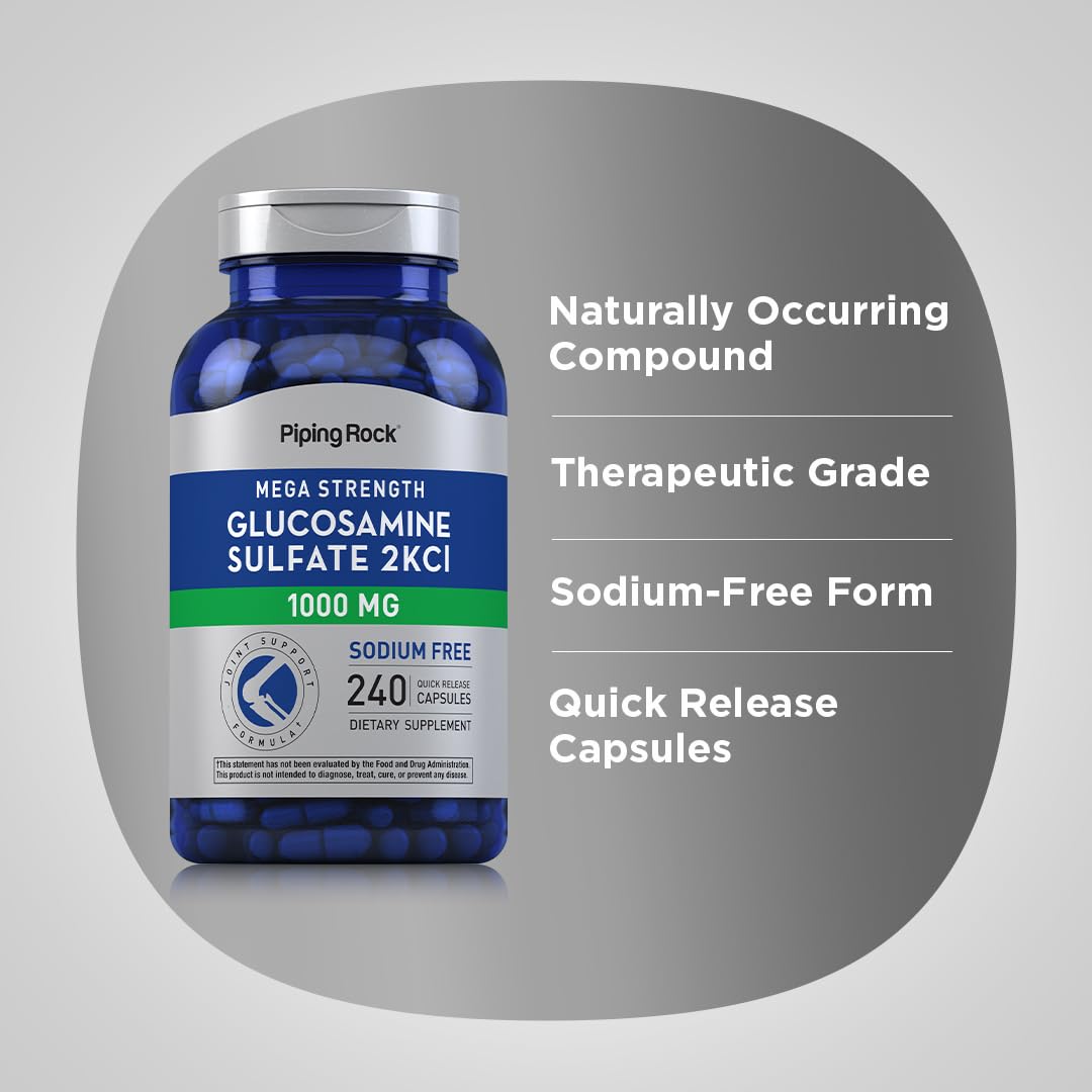 Piping Rock Glucosamine Sulfate 1000mg – 240 Capsules | Mega Strength Joint Support | Sodium Free, Non-GMO & Gluten Free
