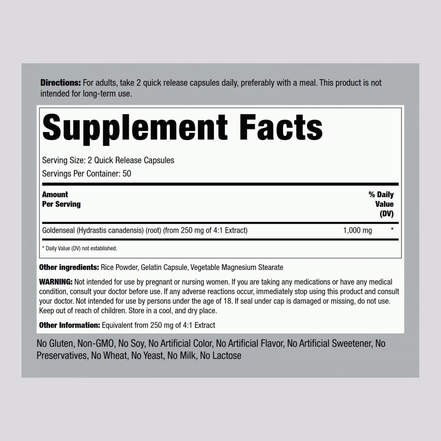 Piping Rock Goldenseal Root Capsules – 1000mg, 100 Pills | Herbal Supplement