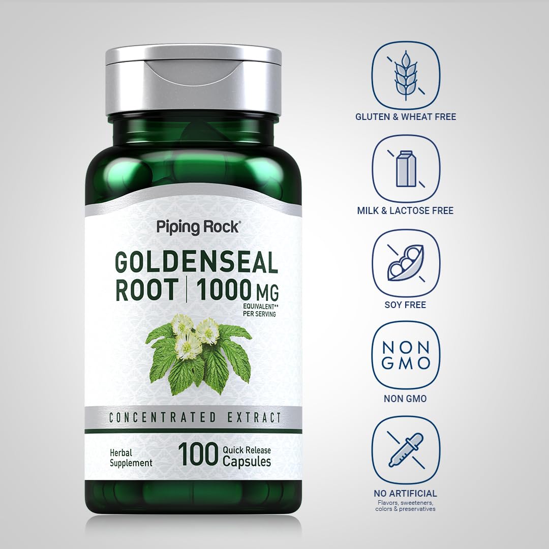 Piping Rock Goldenseal Root Capsules – 1000mg, 100 Pills | Herbal Supplement