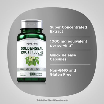 Piping Rock Goldenseal Root Capsules – 1000mg, 100 Pills | Herbal Supplement
