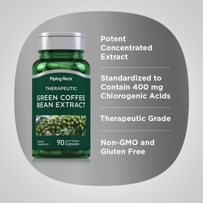 Piping Rock Green Coffee Bean Extract 8000 mg - 90 Capsules | Non-GMO & Gluten Free