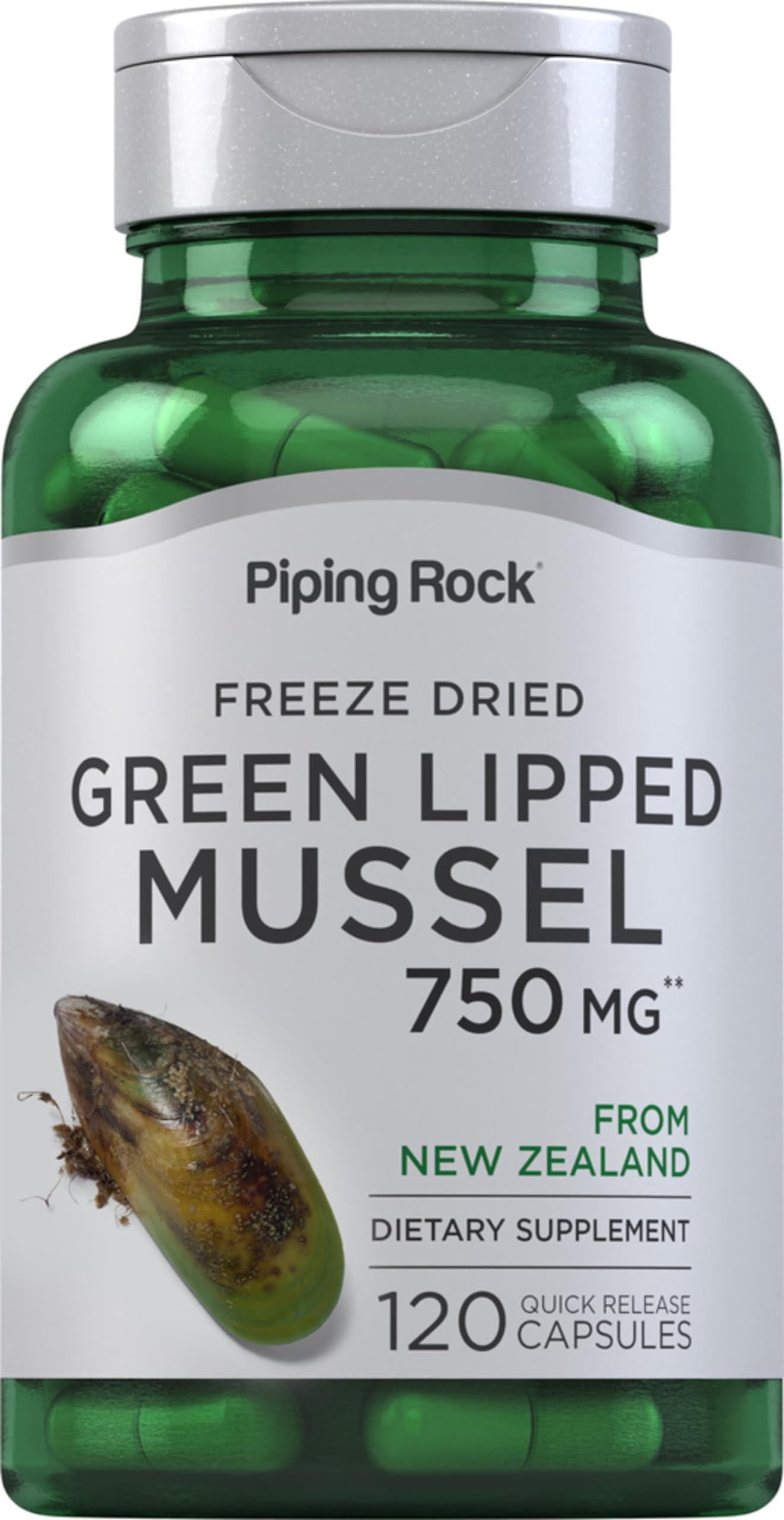 Piping Rock Green Lipped Mussel 750mg – 120 Capsules | NZ Freeze-Dried, Non-GMO, Gluten Free