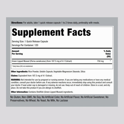 Piping Rock Green Lipped Mussel 750mg – 120 Capsules | NZ Freeze-Dried, Non-GMO, Gluten Free