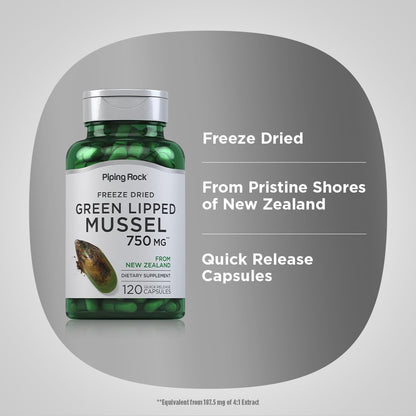 Piping Rock Green Lipped Mussel 750mg – 120 Capsules | NZ Freeze-Dried, Non-GMO, Gluten Free