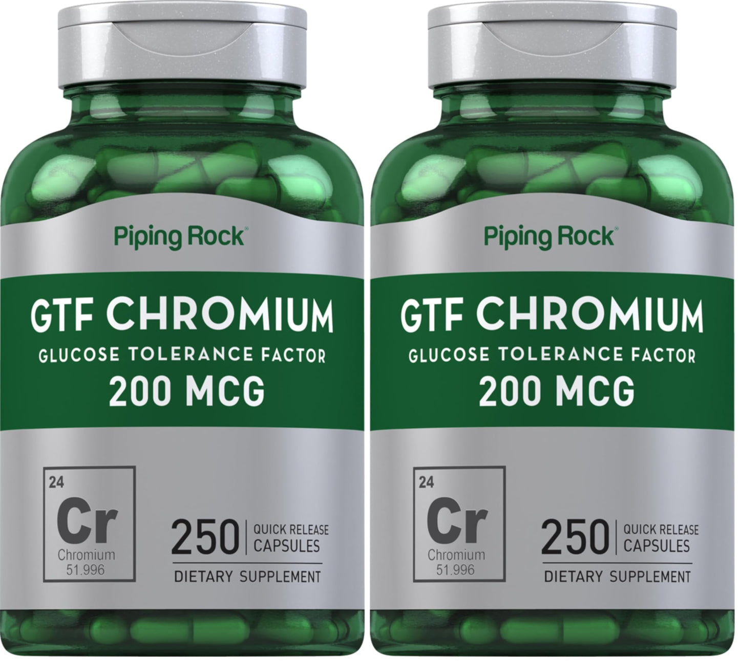Piping Rock GTF Chromium 200 mcg | 250 Capsules | Glucose Tolerance Factor Supplement | Non-GMO & Gluten Free (Pack of 2)