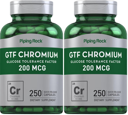Piping Rock GTF Chromium 200 mcg | 250 Capsules | Glucose Tolerance Factor Supplement | Non-GMO & Gluten Free (Pack of 2)