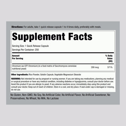 Piping Rock GTF Chromium 200 mcg | 250 Capsules | Glucose Tolerance Factor Supplement | Non-GMO & Gluten Free (Pack of 2)