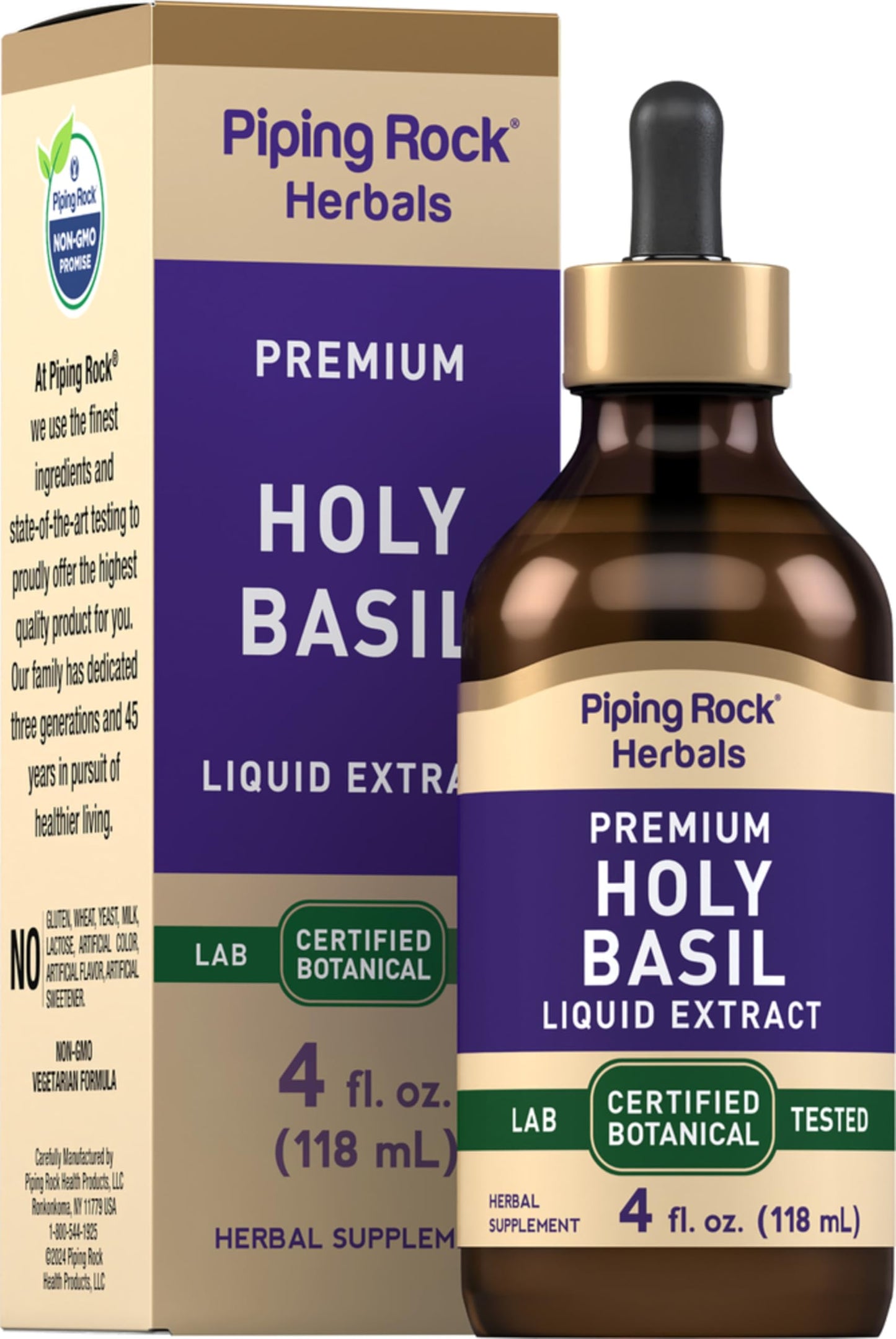 Piping Rock Holy Basil Liquid Extract – 4 Fl Oz | Tulsi Leaf Tincture, Vegetarian, Non-GMO, Gluten Free