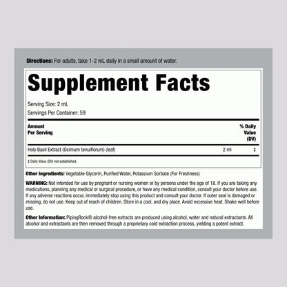 Piping Rock Holy Basil Liquid Extract – 4 Fl Oz | Tulsi Leaf Tincture, Vegetarian, Non-GMO, Gluten Free