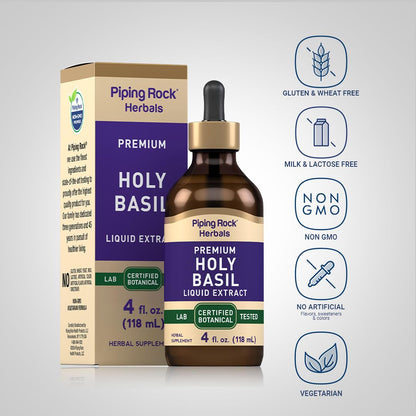 Piping Rock Holy Basil Liquid Extract – 4 Fl Oz | Tulsi Leaf Tincture, Vegetarian, Non-GMO, Gluten Free