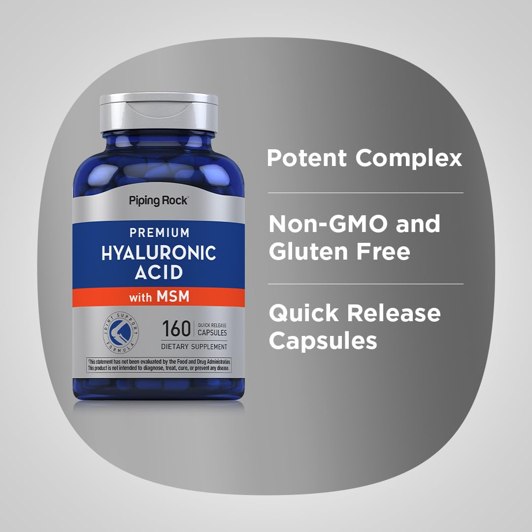 Piping Rock Hyaluronic Acid with MSM 1000mg | 160 Capsules | Pack of 2 | Non-GMO & Gluten Free