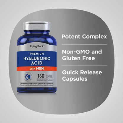 Piping Rock Hyaluronic Acid with MSM 1000mg | 160 Capsules | Pack of 2 | Non-GMO & Gluten Free