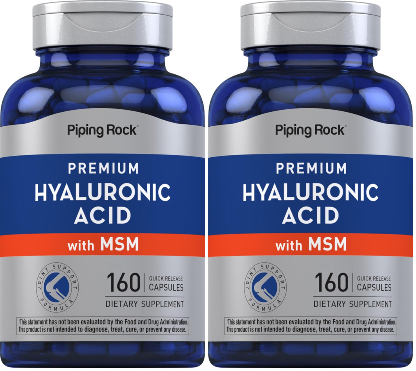 Piping Rock Hyaluronic Acid with MSM 1000mg | 160 Capsules | Pack of 2 | Non-GMO & Gluten Free