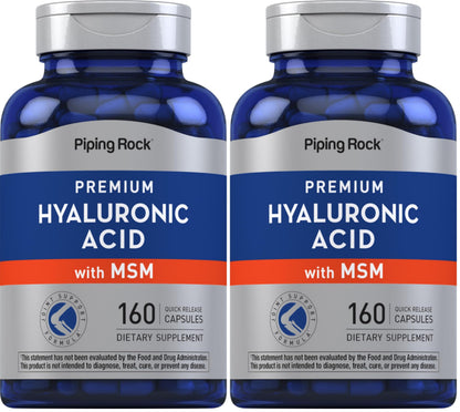 Piping Rock Hyaluronic Acid with MSM 1000mg | 160 Capsules | Pack of 2 | Non-GMO & Gluten Free