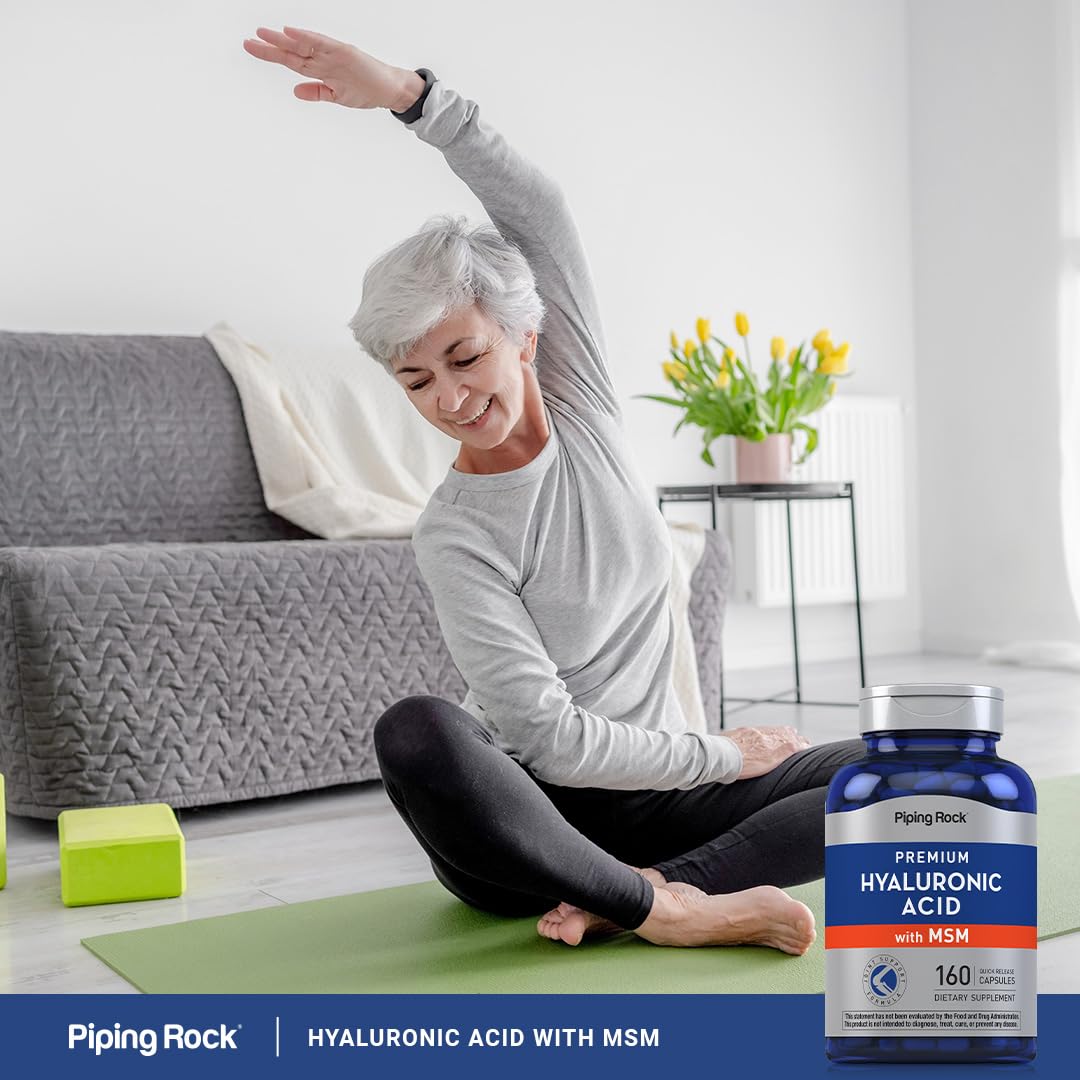 Piping Rock Hyaluronic Acid with MSM 1000mg | 160 Capsules | Pack of 2 | Non-GMO & Gluten Free