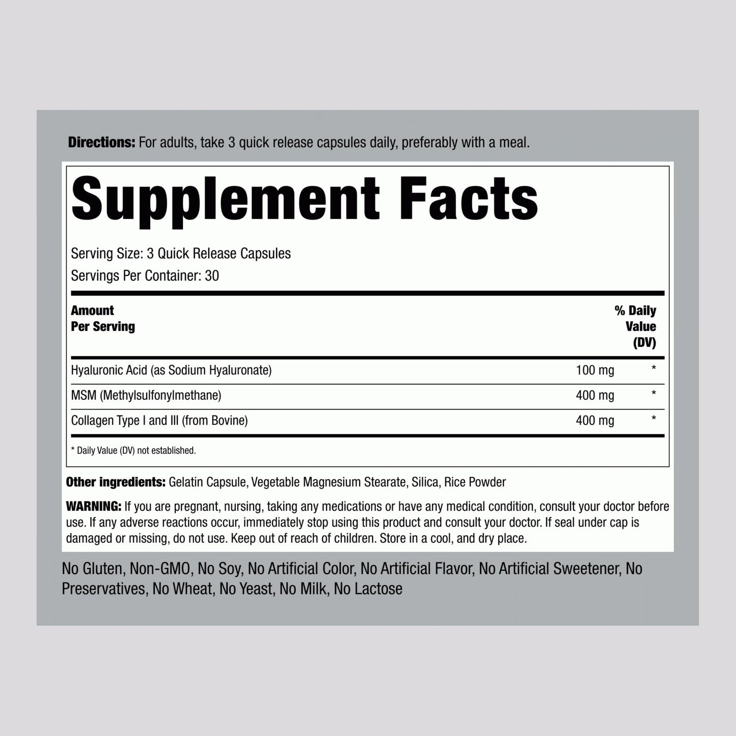 Piping Rock Hyaluronic Acid 900mg – 90 Capsules | Pack of 2 | Non-GMO, Gluten Free