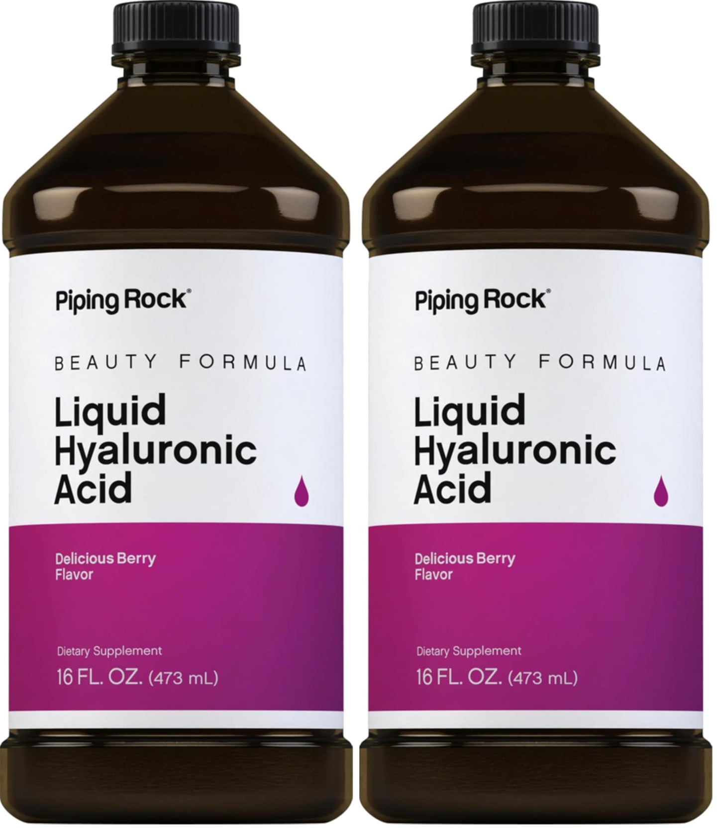 Piping Rock Hyaluronic Acid Supplement 100mg - Berry Liquid, 16 oz | Vegetarian, Non-GMO, Gluten Free (Pack of 2)
