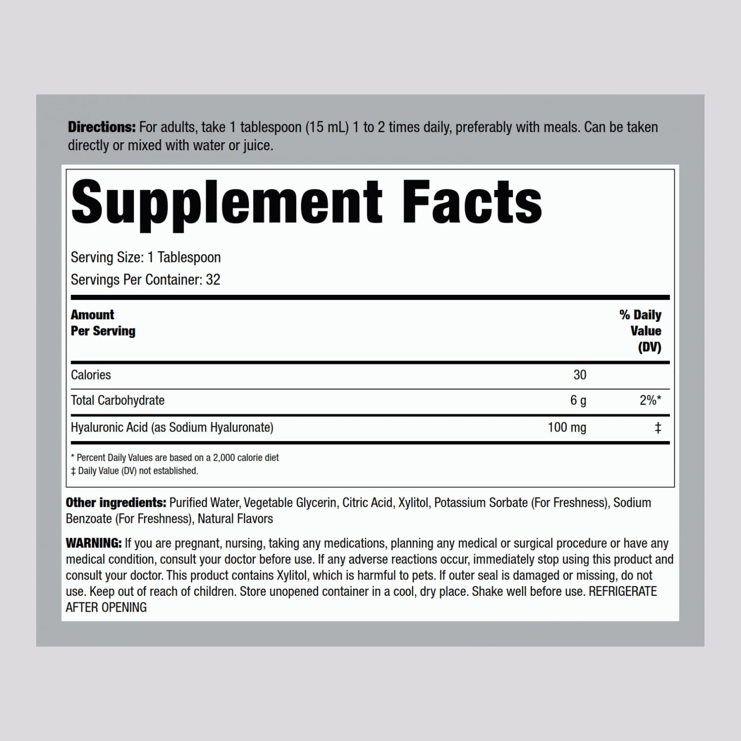 Piping Rock Hyaluronic Acid Supplement 100mg - Berry Liquid, 16 oz | Vegetarian, Non-GMO, Gluten Free (Pack of 2)