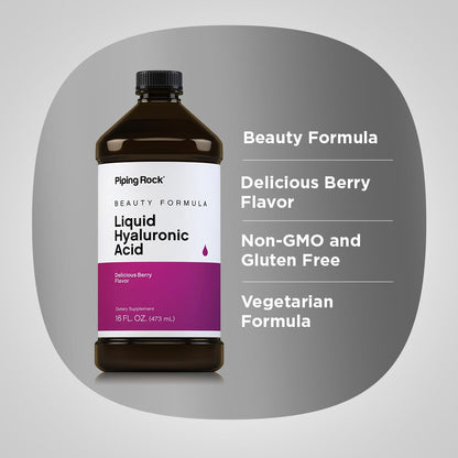 Piping Rock Hyaluronic Acid Supplement 100mg - Berry Liquid, 16 oz | Vegetarian, Non-GMO, Gluten Free (Pack of 2)