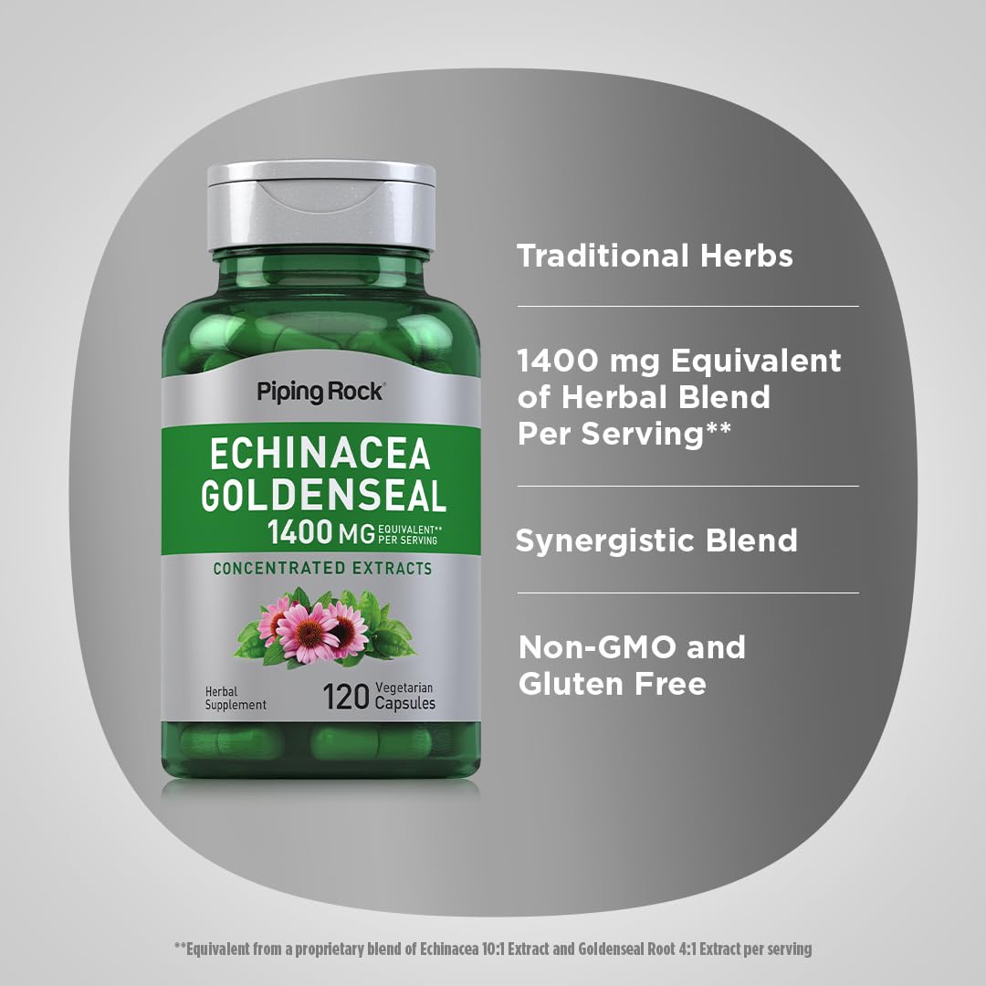 Piping Rock Echinacea Goldenseal Capsules 1400mg – 120 Vegetarian Capsules | Non-GMO, Gluten Free