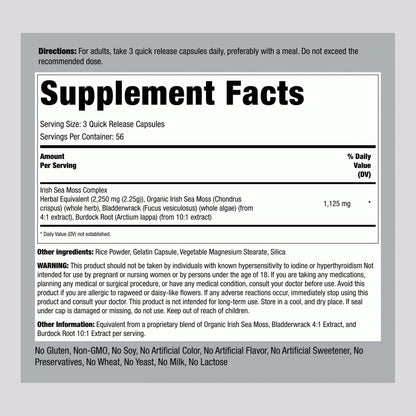 Piping Rock Irish Sea Moss Capsules 2250mg | Bladderwrack & Burdock | Non-GMO & Gluten Free | Pack of 2