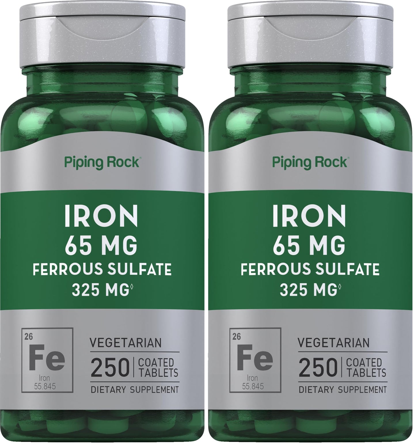 Piping Rock Iron 65mg Ferrous Sulfate | 250 Tablets | High Potency | Pack of 2