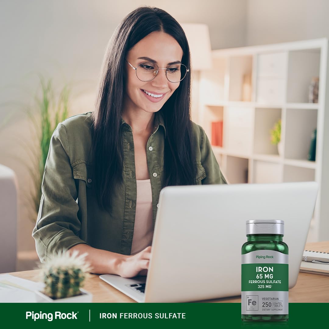 Piping Rock Iron 65mg Ferrous Sulfate | 250 Tablets | High Potency | Pack of 2