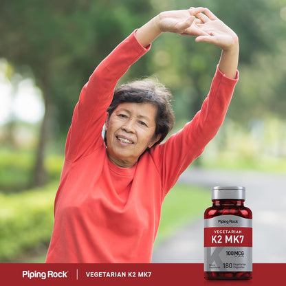 Piping Rock K2 MK7 Vitamin Supplement 100 mcg – 180 Vegetarian Capsules – Non-GMO, Gluten Free