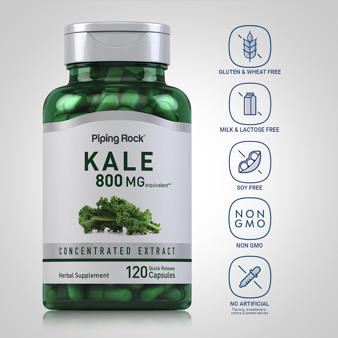 Piping Rock Kale Extract Capsules 800mg – 120 Count, Gluten Free & Non-GMO