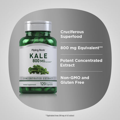 Piping Rock Kale Extract Capsules 800mg – 120 Count, Gluten Free & Non-GMO