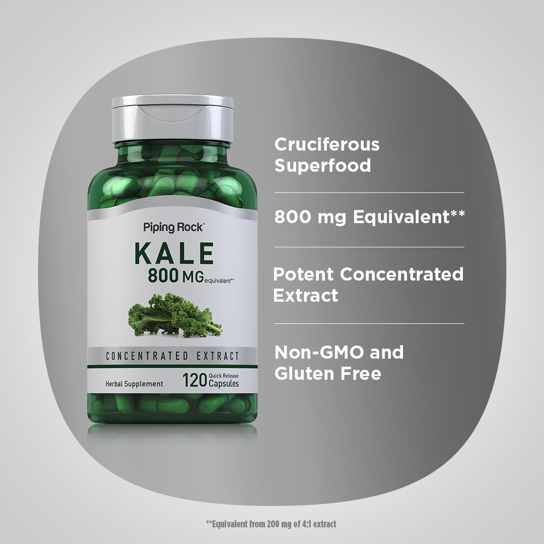 Piping Rock Kale Extract Capsules 800mg – 120 Count (Pack of 2) | Gluten Free & Non-GMO