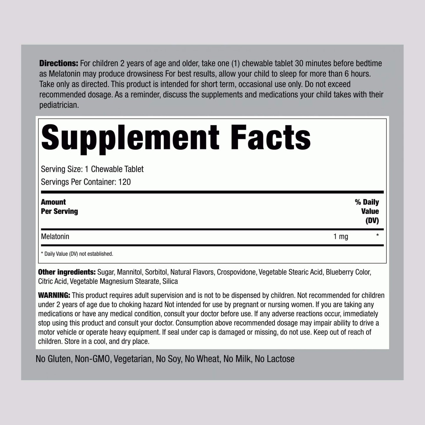 Piping Rock Kids Melatonin 1mg | 120 Chewables | Pack of 2