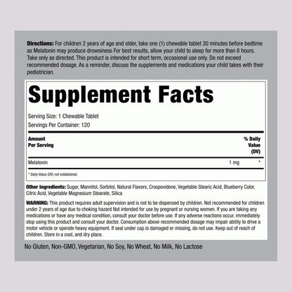 Piping Rock Kids Melatonin 1mg | 120 Chewables | Pack of 2