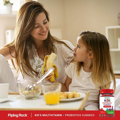 Piping Rock Kid's Multivitamin & Probiotic Gummies – Berry Punch, 50 Gummies | Vegetarian, Non-GMO, Gluten Free