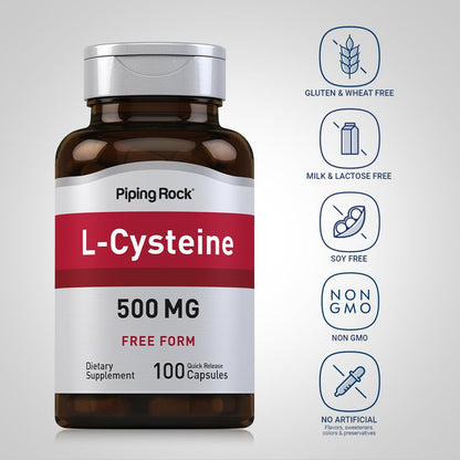 Piping Rock L-Cysteine 500 mg – 100 Capsules | Free Form, Non-GMO & Gluten Free