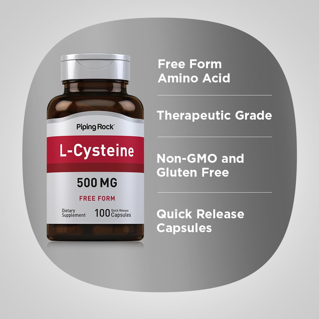 Piping Rock L-Cysteine 500 mg – 100 Capsules | Free Form, Non-GMO & Gluten Free