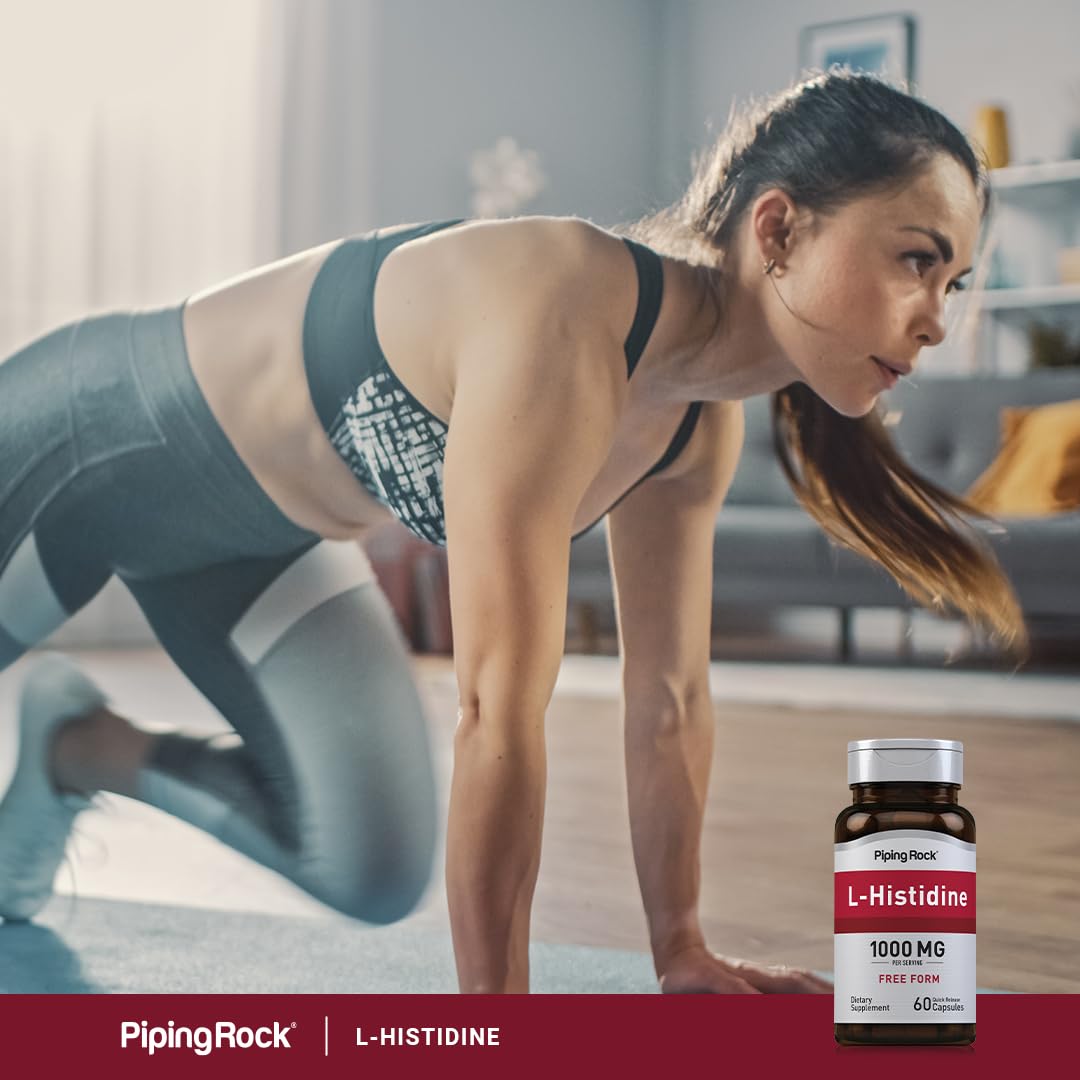 Piping Rock L-Histidine 1000 mg | 60 Capsules | Free Form Supplement | Non-GMO, Gluten Free (Pack of 2)