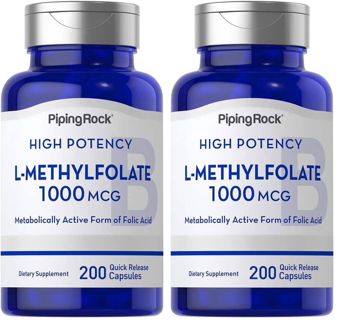 Piping Rock L-Methylfolate 1000 mcg – 200 Capsules (Pack of 2) | Active Folate, Non-GMO, Gluten Free