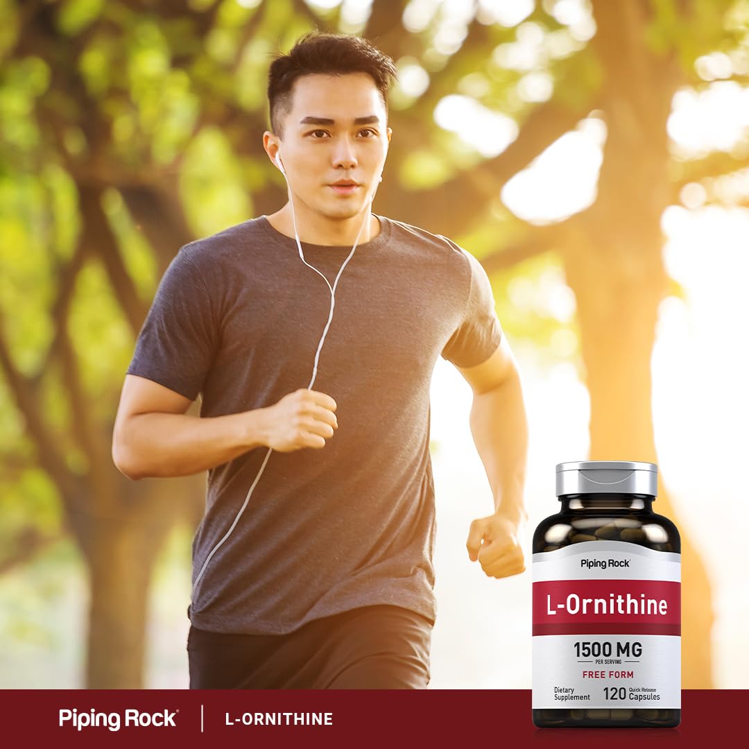 Piping Rock L-Ornithine Supplement 1500 mg – 120 Capsules | Free Form HCl | Non-GMO & Gluten Free (Pack of 2)