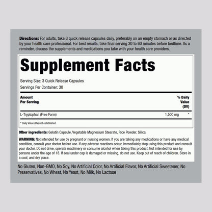 Piping Rock L-Tryptophan 1500mg | 90 Powder Capsules | Non-GMO, Gluten Free