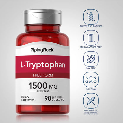 Piping Rock L-Tryptophan 1500mg | 90 Powder Capsules | Non-GMO, Gluten Free
