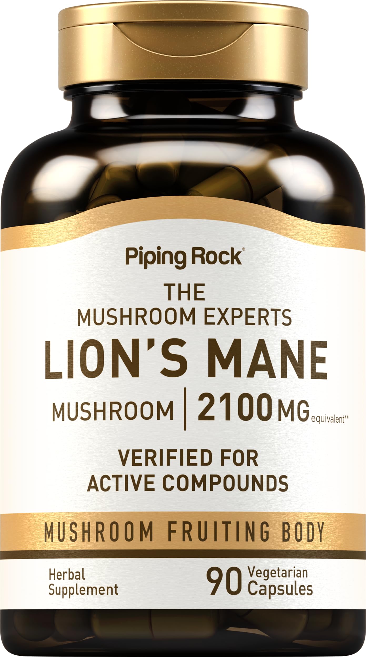 Piping Rock Lions Mane 2100mg Capsules | 90 Count | Vegan, Non-GMO, Gluten Free