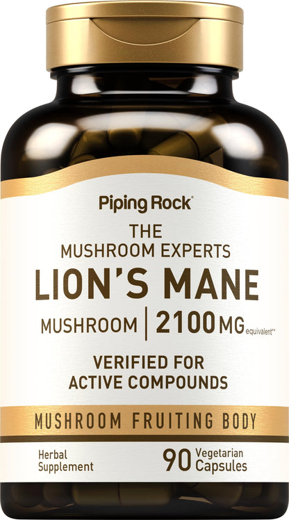 Piping Rock Lions Mane 2100mg Capsules | 90 Count | Vegan, Non-GMO, Gluten Free