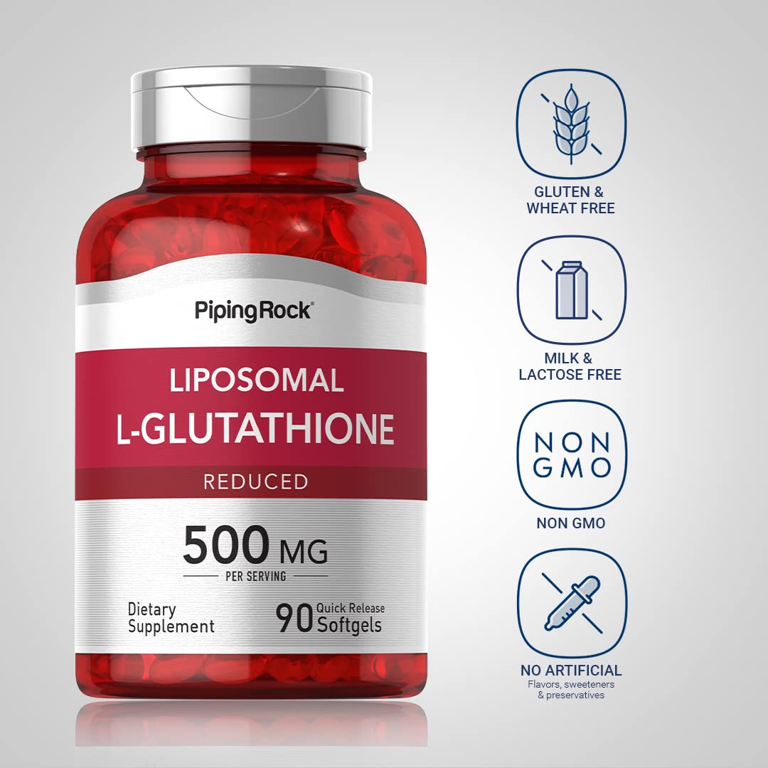 Piping Rock Liposomal Glutathione 500mg | 90 Softgels | Pack of 2 | Non-GMO & Gluten Free