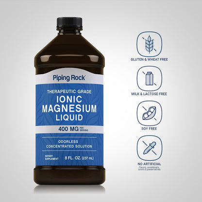 Piping Rock Liquid Ionic Magnesium – 400 mg per Serving, 8 oz, Non-GMO & Gluten Free | Pack of 2